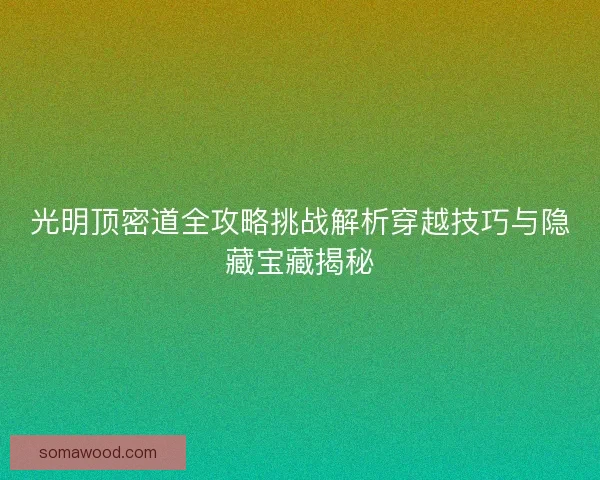 光明顶密道全攻略挑战解析穿越技巧与隐藏宝藏揭秘